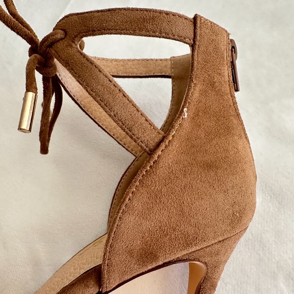 Camel Faux Suede Ankle Strap Heels - Picture 15 of 16